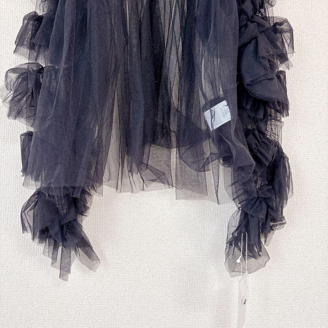 【新品タグ付き】ANDRESD／チュールレース ギャザー ブラウス／ブラック／Ｆ