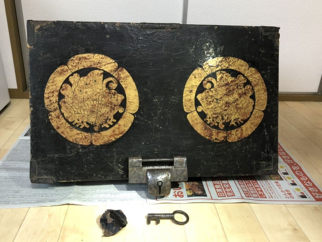 鳥取城、揚羽蝶家紋入りの箱、因幡物、因幡掟セット、因幡物、掟前アンティーク家具