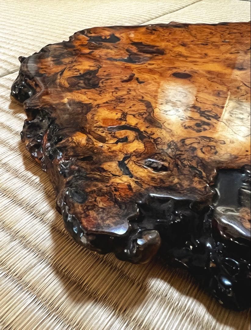 天然時代木 花梨 玉杢 瘤 花台 香台 盆栽台 敷板 64㎝