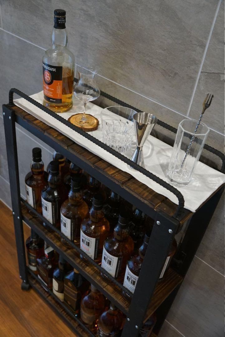 ウイスキーラック　サイドバーワゴンタイプ　男前インテリア　1127