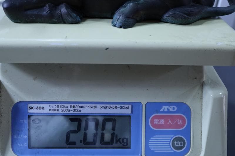 高岡銅器◆鋳銅古銅【夫婦牛】床置き　全幅33㎝/28㎝　重さ4.2キロ/2キロ
