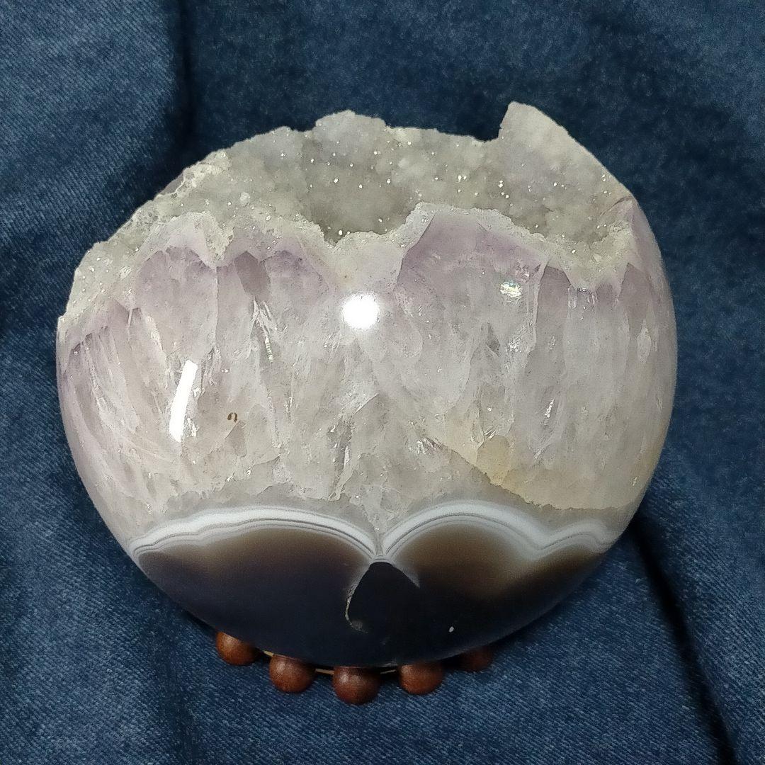 アメジスト 球体 置物 木製台座付き