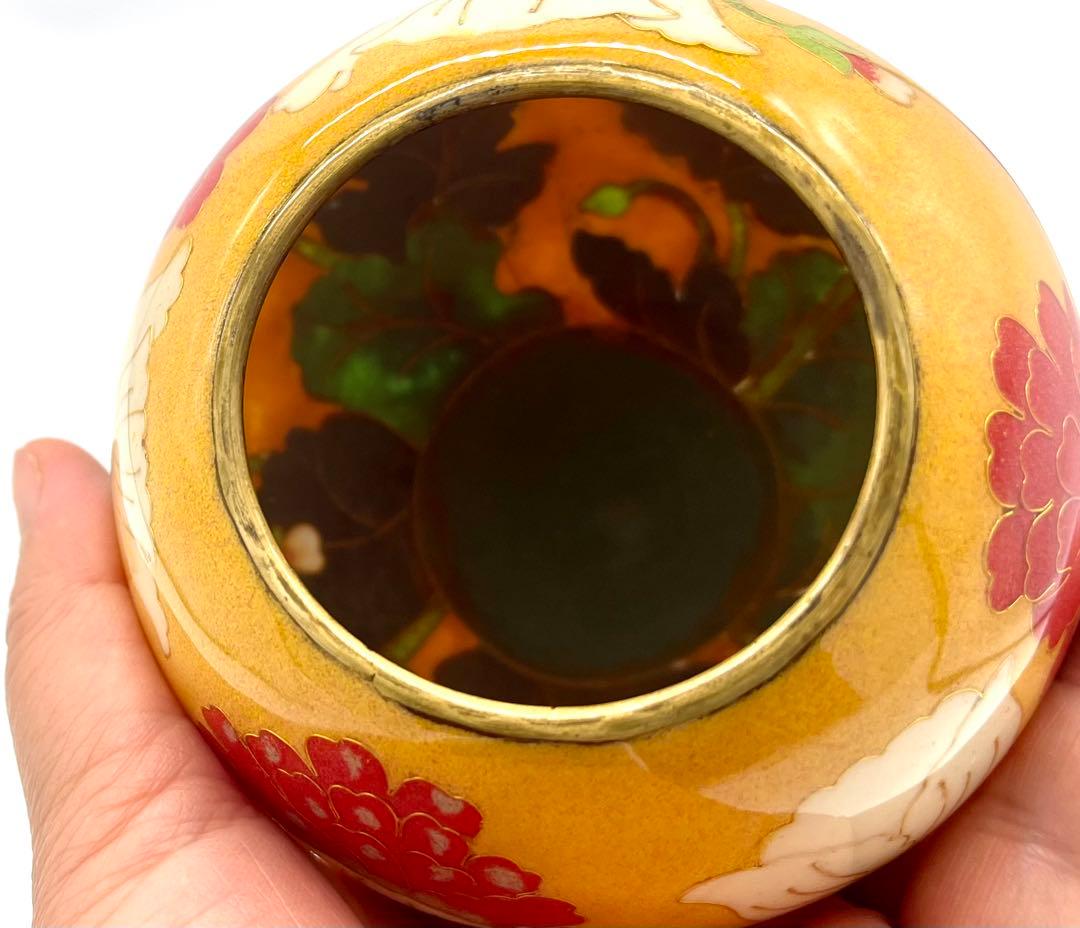 専用です。七宝焼　ケシの花文　ガラス花瓶　合わせ箱付き