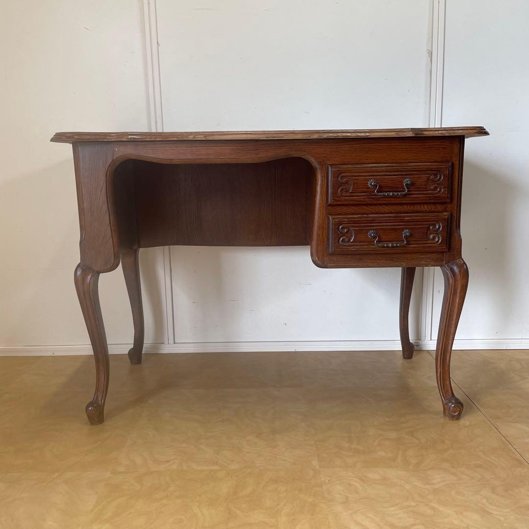 ルーマニア製 オーク材 猫脚 デスク 机 作業台 引き出し アンティーク