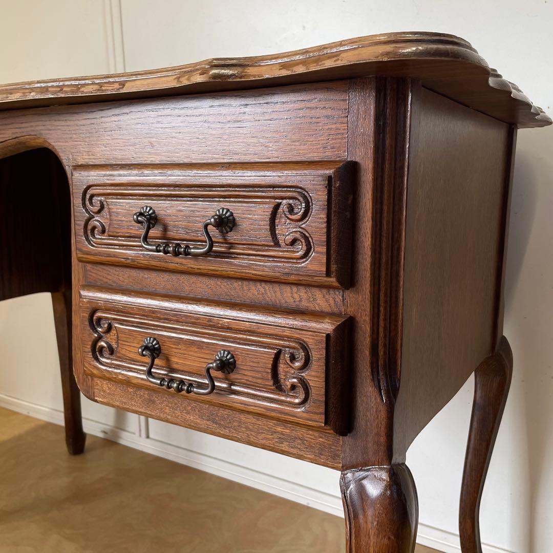 ルーマニア製 オーク材 猫脚 デスク 机 作業台 引き出し アンティーク