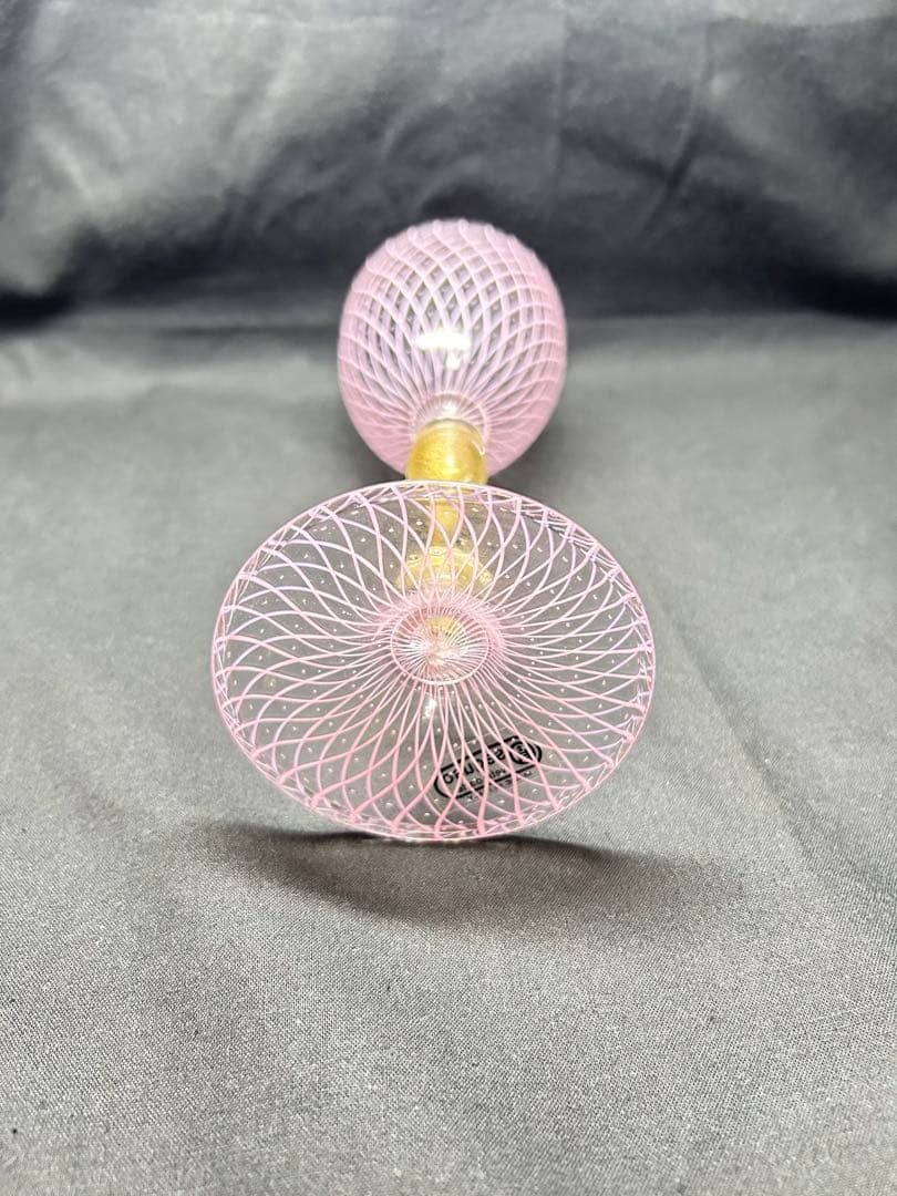 ベネチアングラスSeguso製ピンクワイングラス レース模様ヴィンテージ品