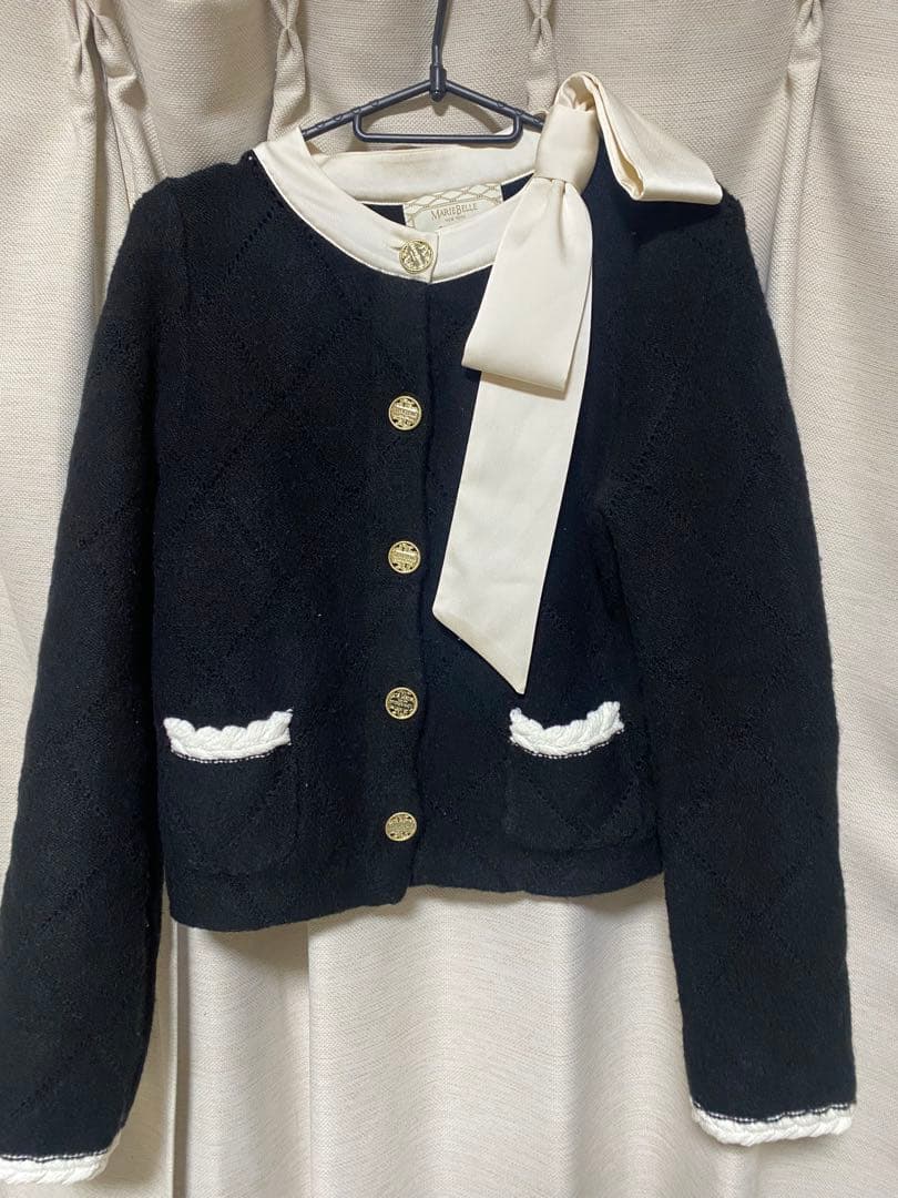 リランドチュール　MARIEBELLEコラボリボンニットジャケット ブラック
