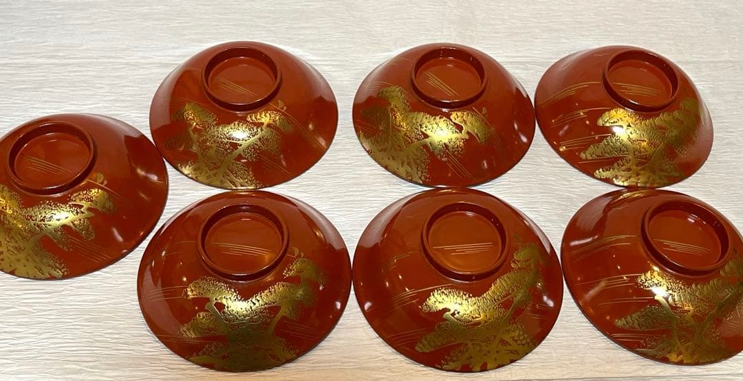 時代　漆器 吸物椀 10個セット 赤色 金蒔絵173