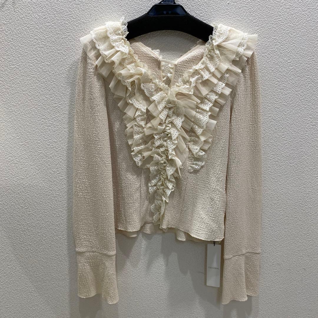 COCODEALレースフリルカットジャガードトップス
