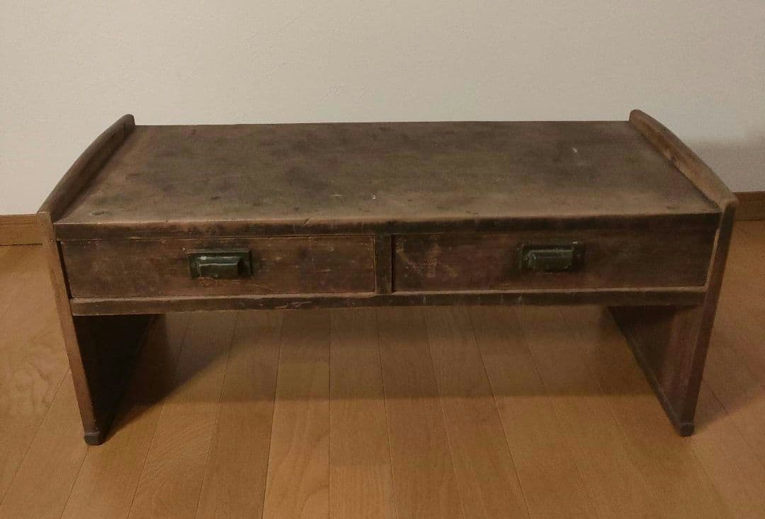 アンティーク 木製 文机 引出し2つ付 和製 昭和レトロ ローテーブル 座机