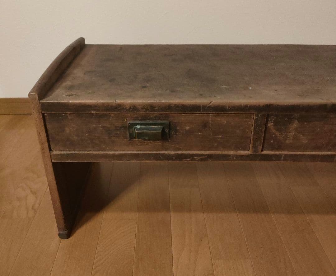 アンティーク 木製 文机 引出し2つ付 和製 昭和レトロ ローテーブル 座机