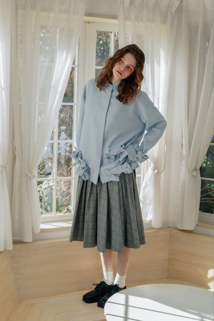 THETOE Kordela Twist Shirt リボン シャツ ブルー