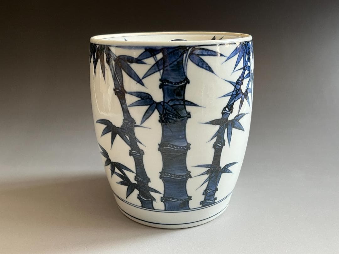 陽炎園　膳所焼　染付　竹の絵　水指　茶道具