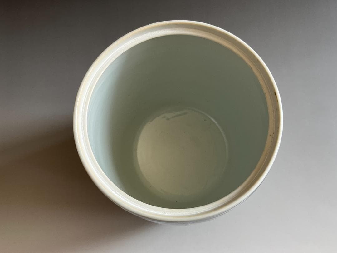 陽炎園　膳所焼　染付　竹の絵　水指　茶道具