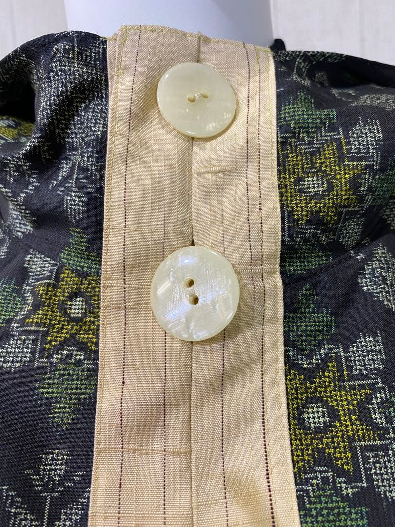 正絹紬訪問着 村山大島紬 リバーシブル フードポンチョ (難あり)