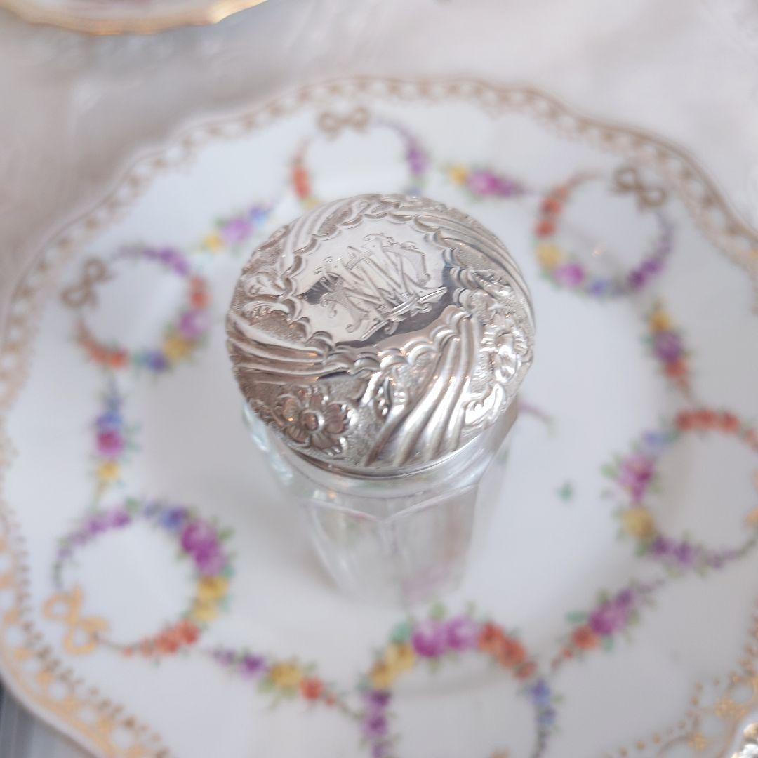 イギリス　アンティーク　純銀　バニティジャー　ガラス便