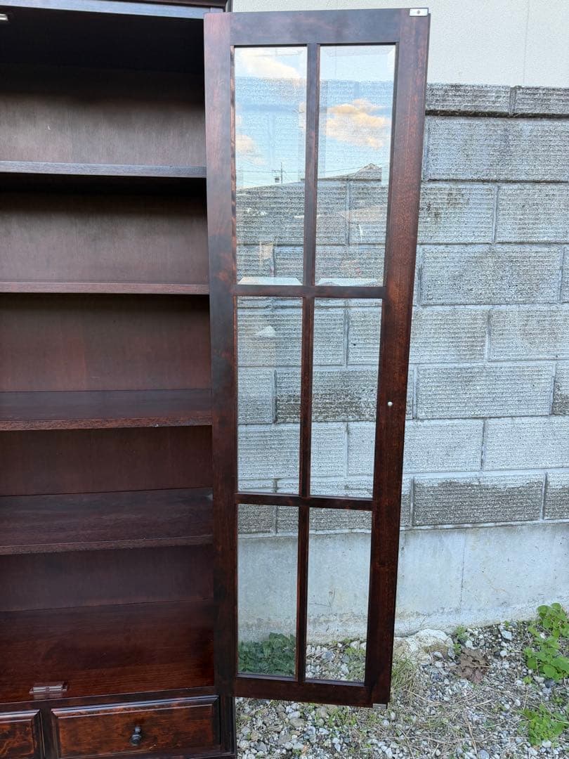 書棚 900 ふらの 観音開き 樺材 北海道民芸家具 ダークブラウン