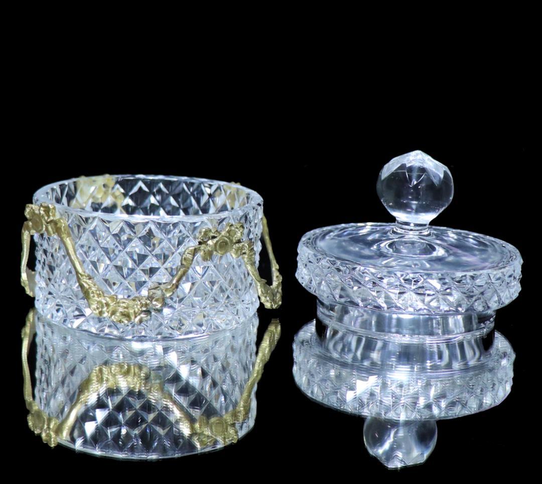 オールド・バカラ 1890年 ブロンズ装飾 ディアマン ビゾー 蓋物 小物入れ