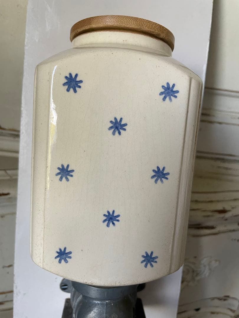 フランス　アンティーク 壁掛け　コーヒーミル　グラインダー 陶器　ドット　星