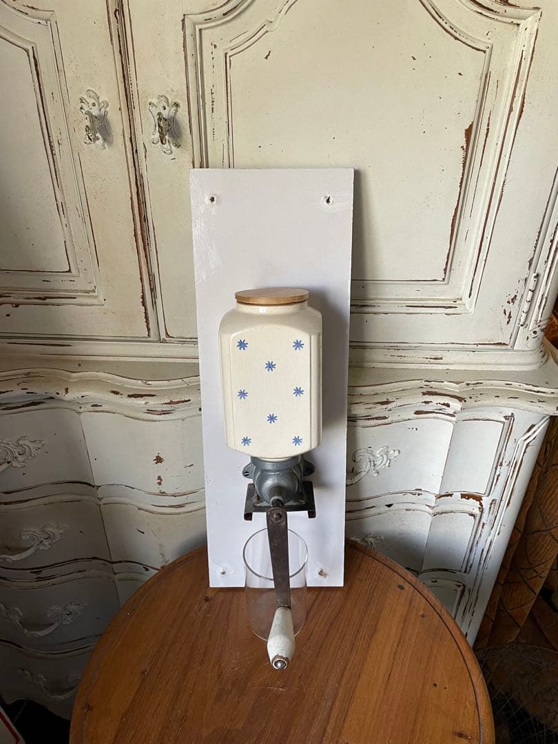 フランス　アンティーク 壁掛け　コーヒーミル　グラインダー 陶器　ドット　星