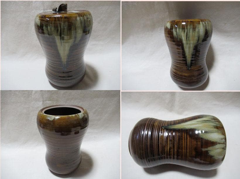 高取焼　元永影一作　瓢形水指　共箱