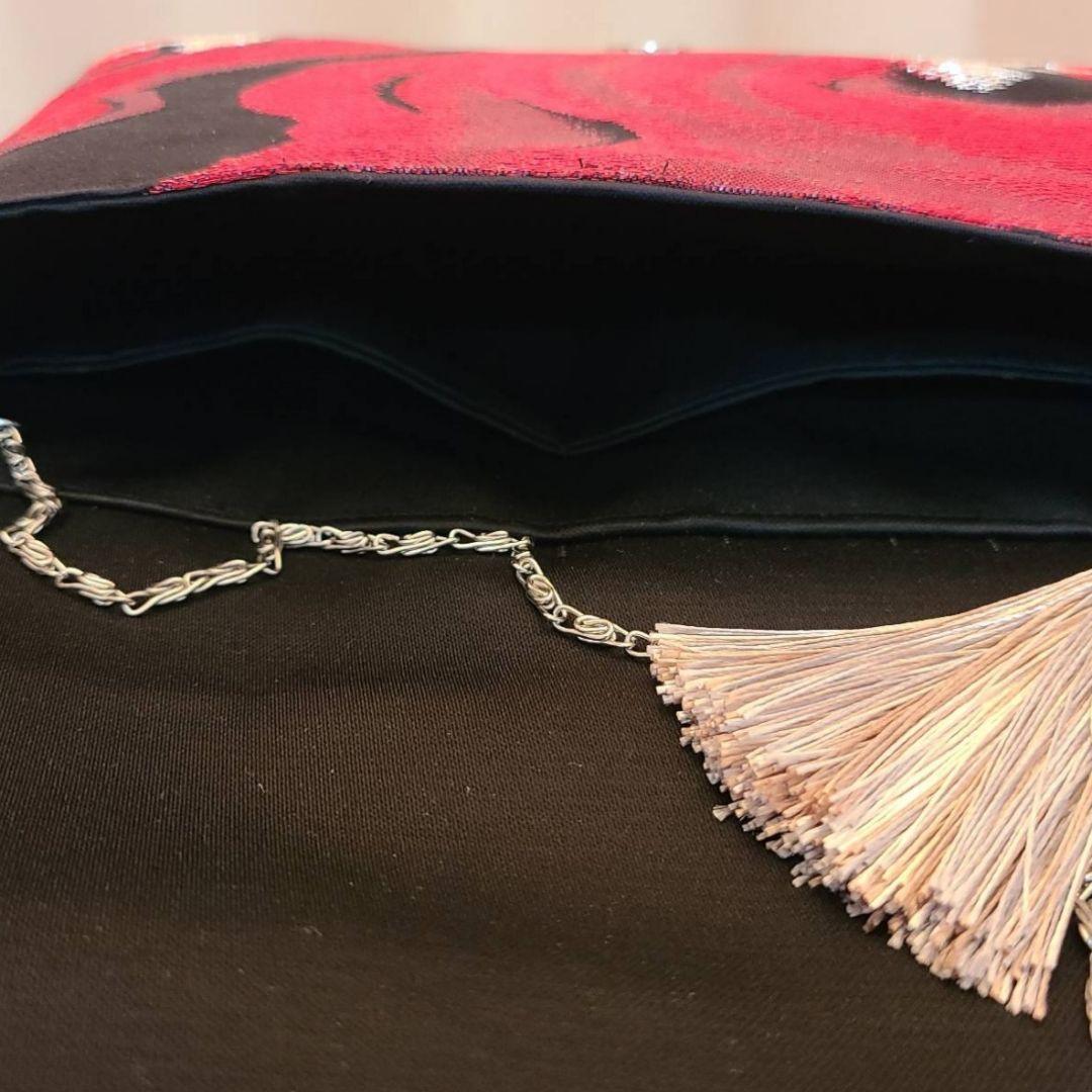 涙模様、シルク着物帯の2ways クラッチバック