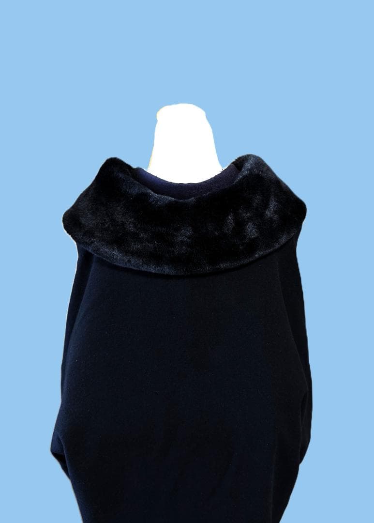 撫松庵　アンゴラ混ファー付きウール着物コート　黒　裄丈７３.５　身丈１０７