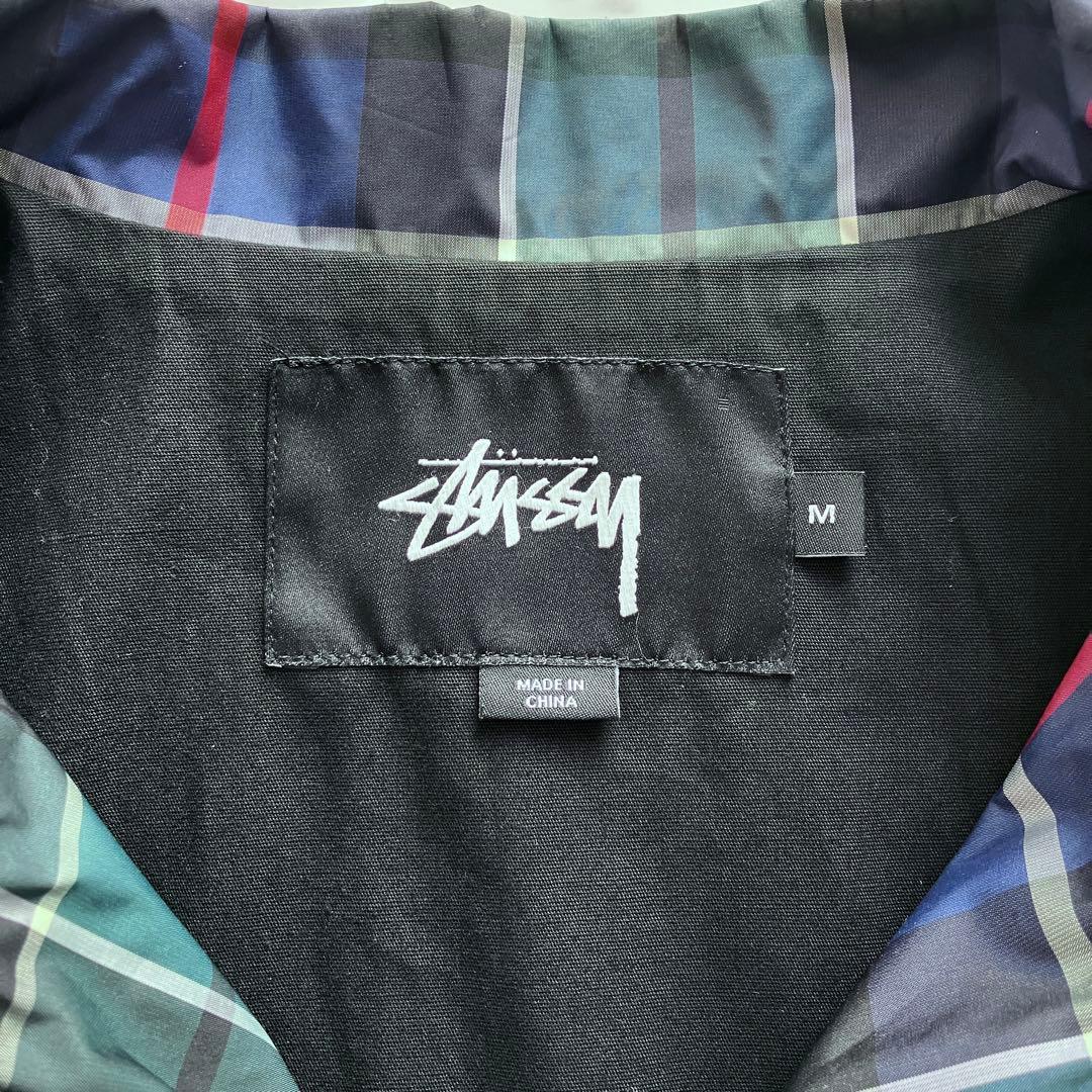 【美品✨】Stussy チェック柄 コーチジャケット ロゴ刺繍 緑 Mサイズ