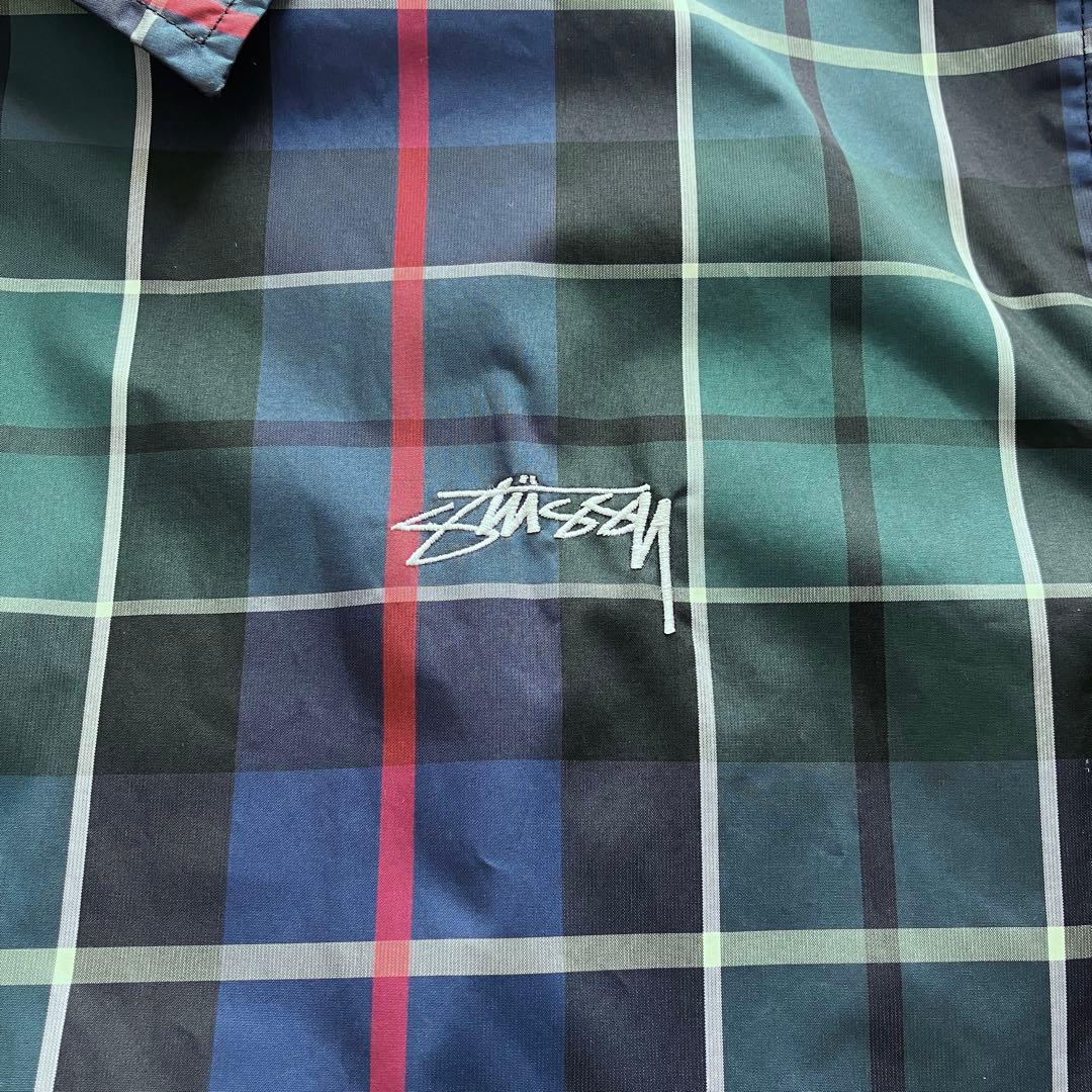 【美品✨】Stussy チェック柄 コーチジャケット ロゴ刺繍 緑 Mサイズ