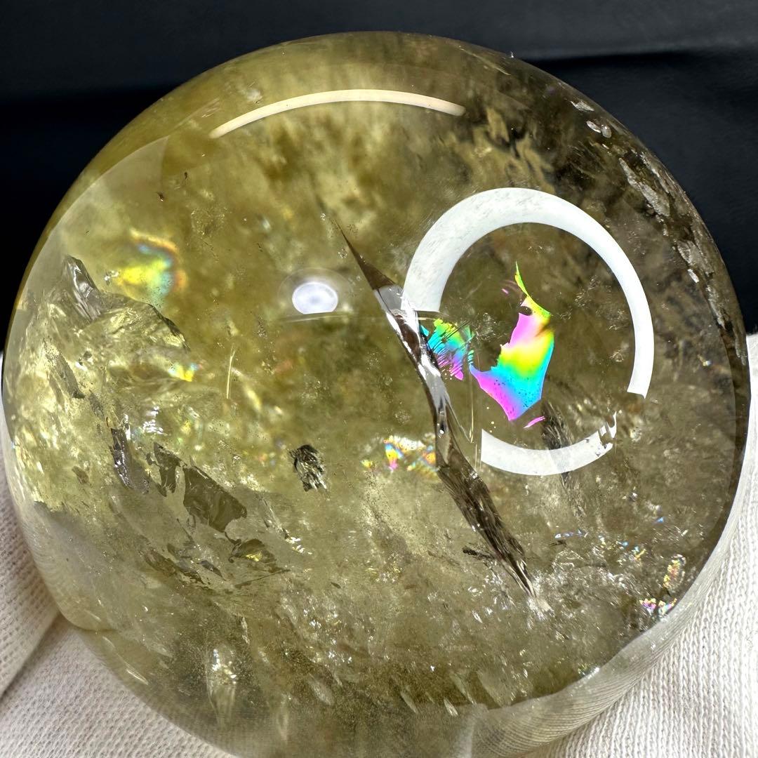 絶品☆レインボー☆魔除スモーキーシトリン 水晶丸玉☆パワーストーン天然石A875