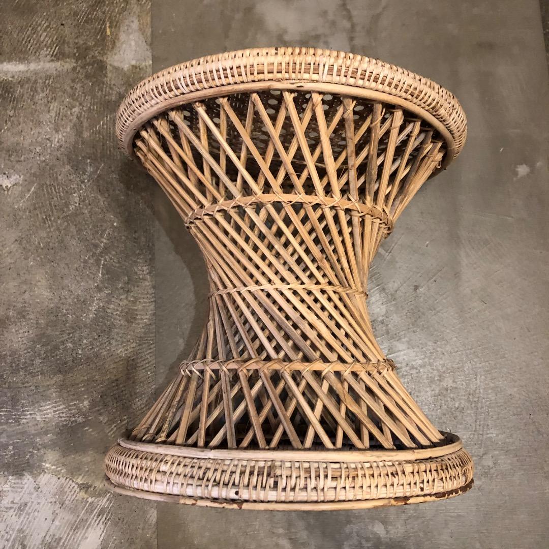 【バンブー　ラタン】 円形スツール　 編み込みデザイン　椅子　バンブースツール