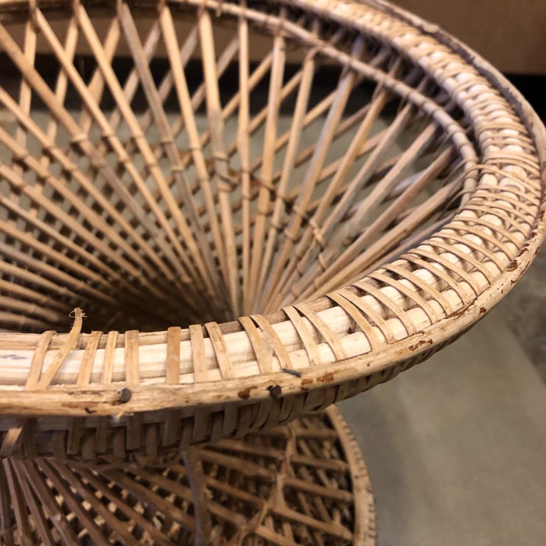 【バンブー　ラタン】 円形スツール　 編み込みデザイン　椅子　バンブースツール