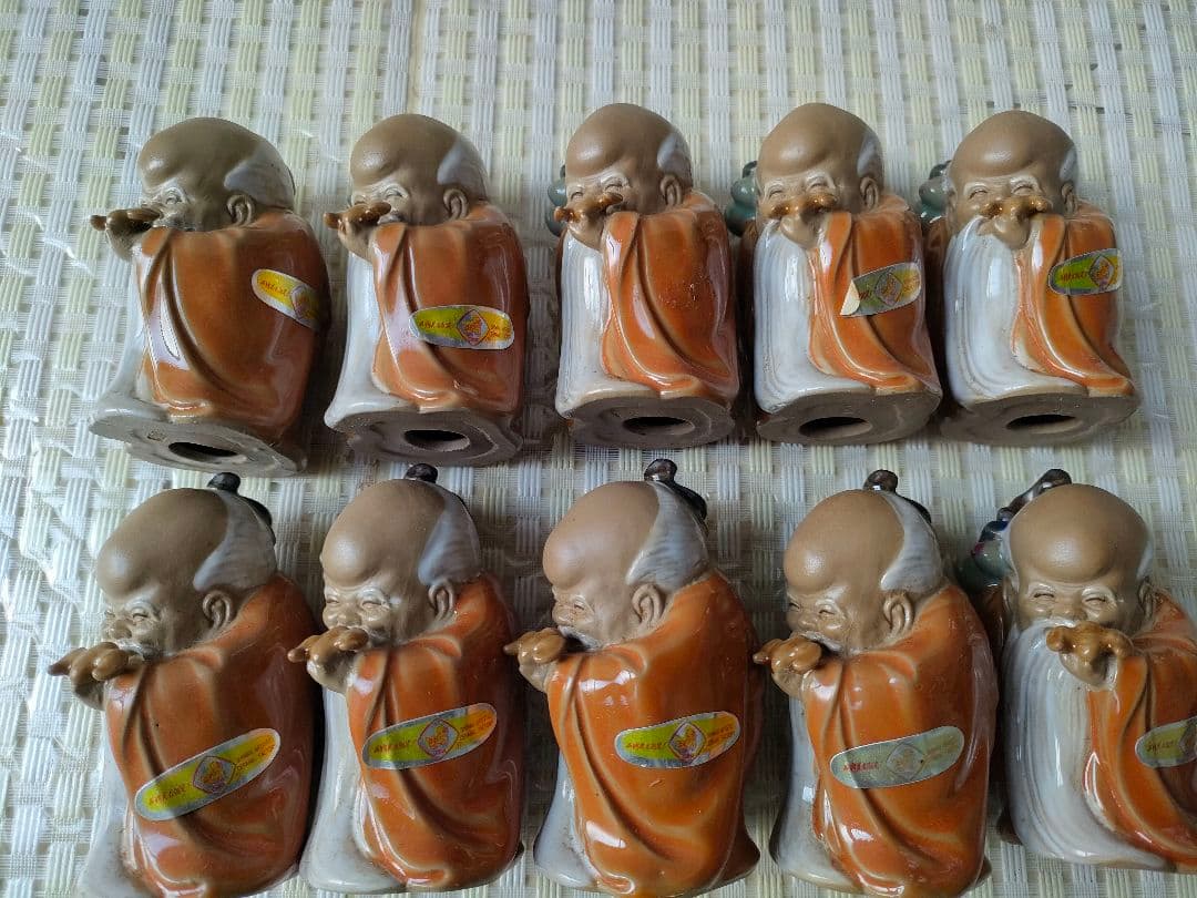 ●中国縁起物仙人像人形10体セット陶器置物福禄寿寿老人民芸品開運風水まとめ売り