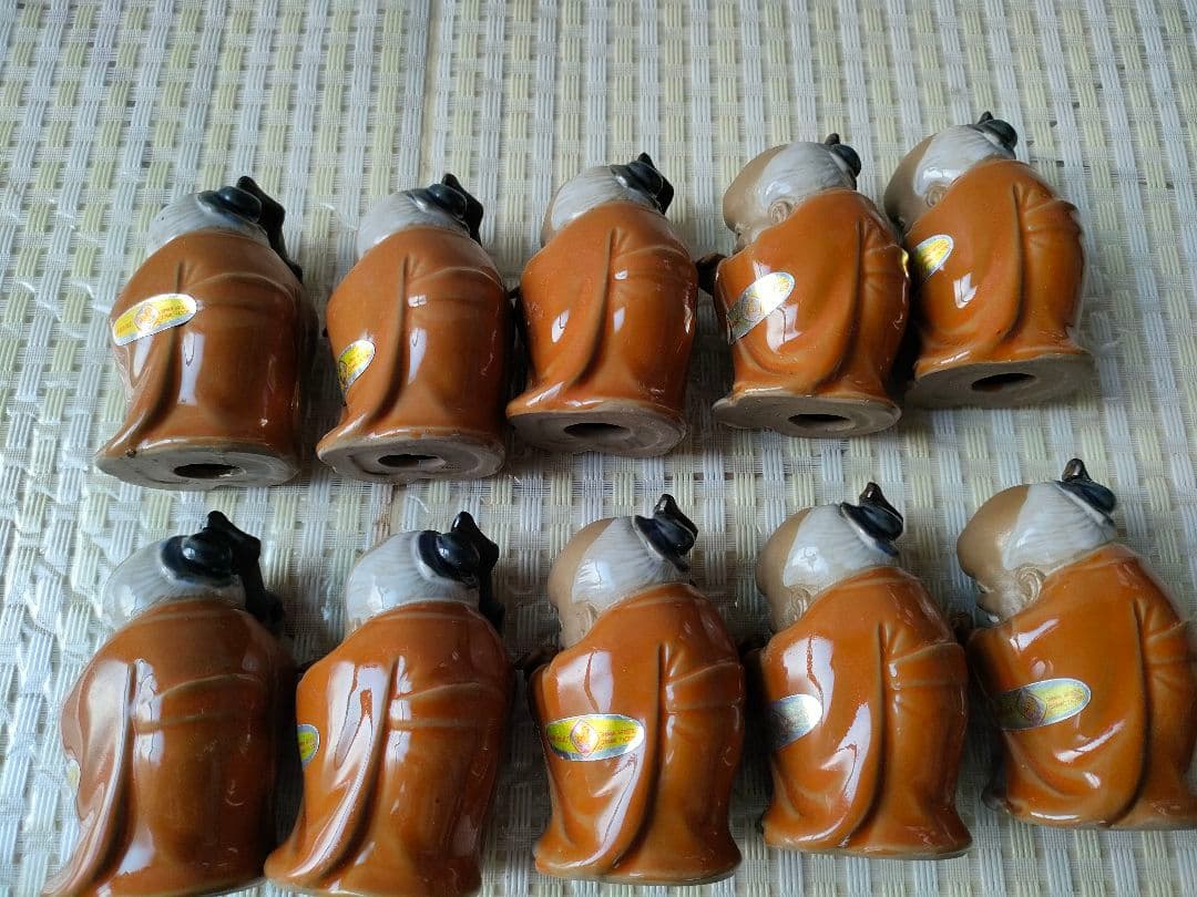 ●中国縁起物仙人像人形10体セット陶器置物福禄寿寿老人民芸品開運風水まとめ売り