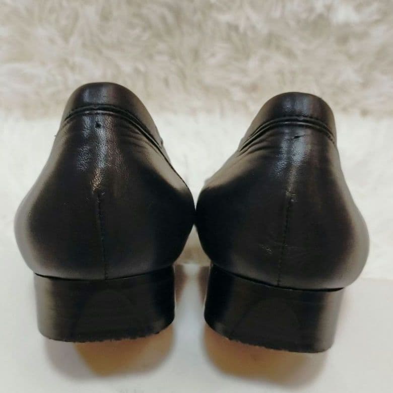 現行品☆MIHAMA リボンパンプス レザー ブラック 24cm ラウンドトゥ