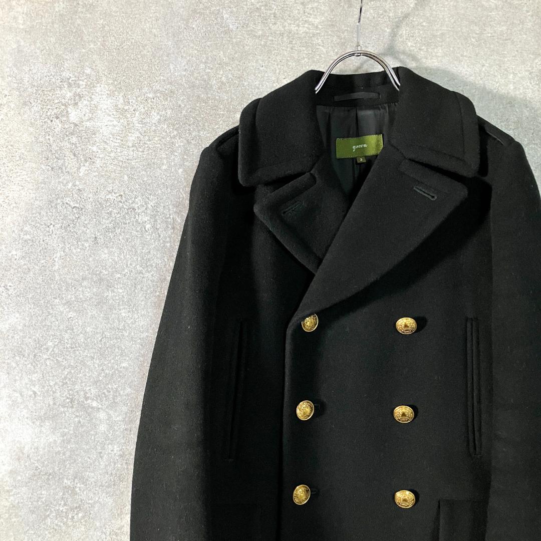 green　ナポレオンコート ピーコート　ロング　ダブル　金ボタン　ブラック