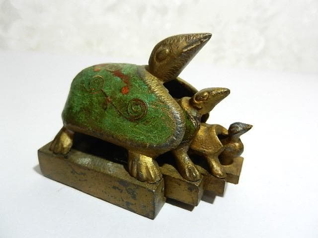 珍しい中国黄銅製印章４点（亀鈕２点と水鳥１点が合体した亀鈕１点）