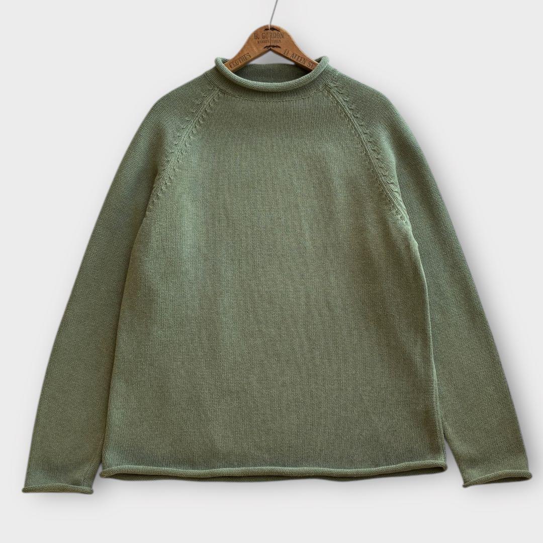 00's J.CREW ロールネック コットンニット L 若草色