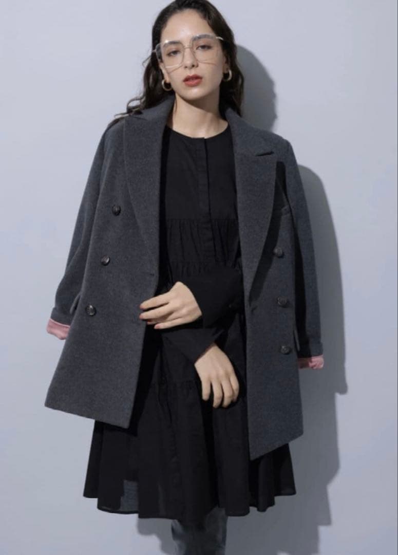 Arpege story Wジャケットコート　Wボタンジャコット　チャコール