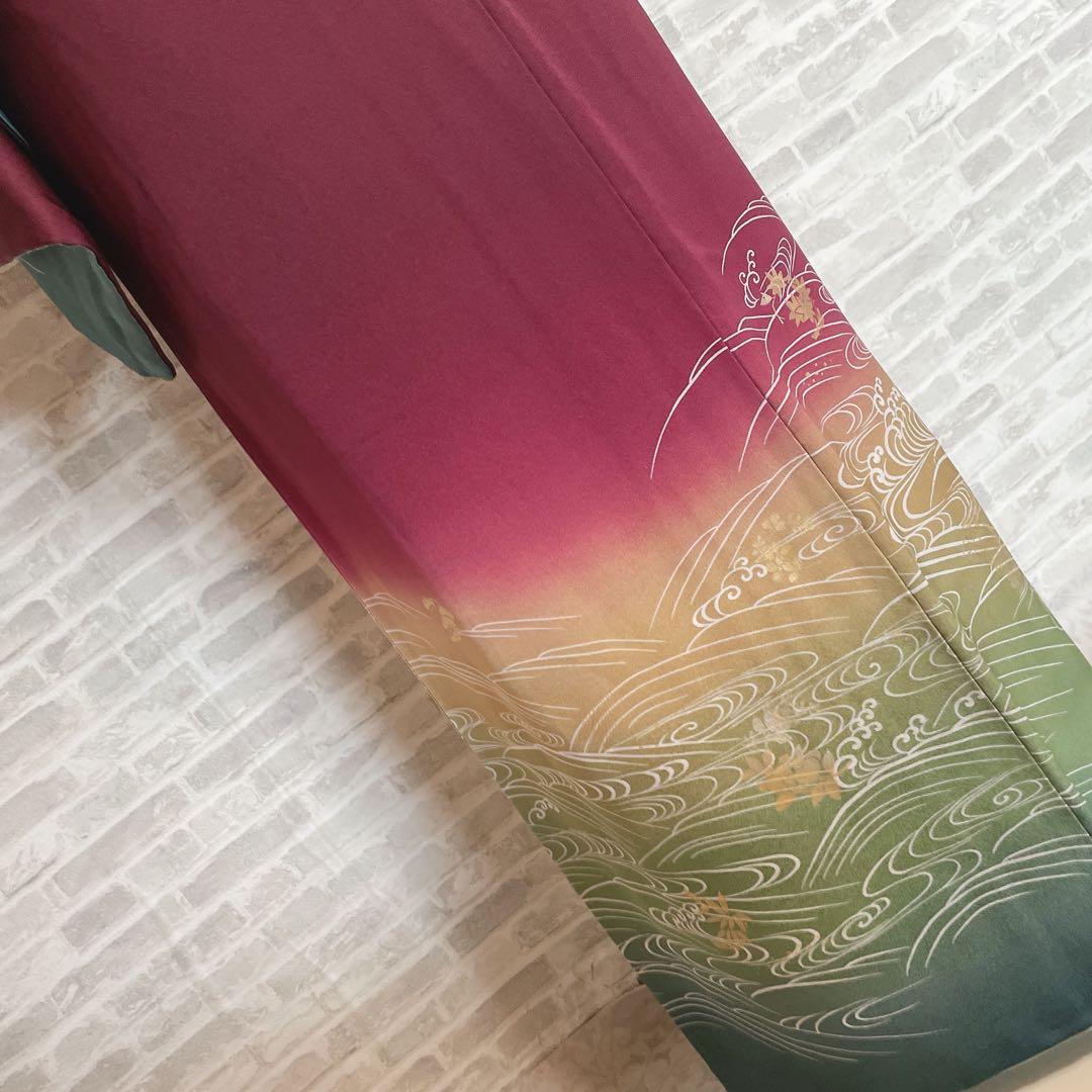 訪問着　フルセット　鳳凰　房亀　荒波　花丸紋　金彩加工　鮮やか　躍動的　Q3