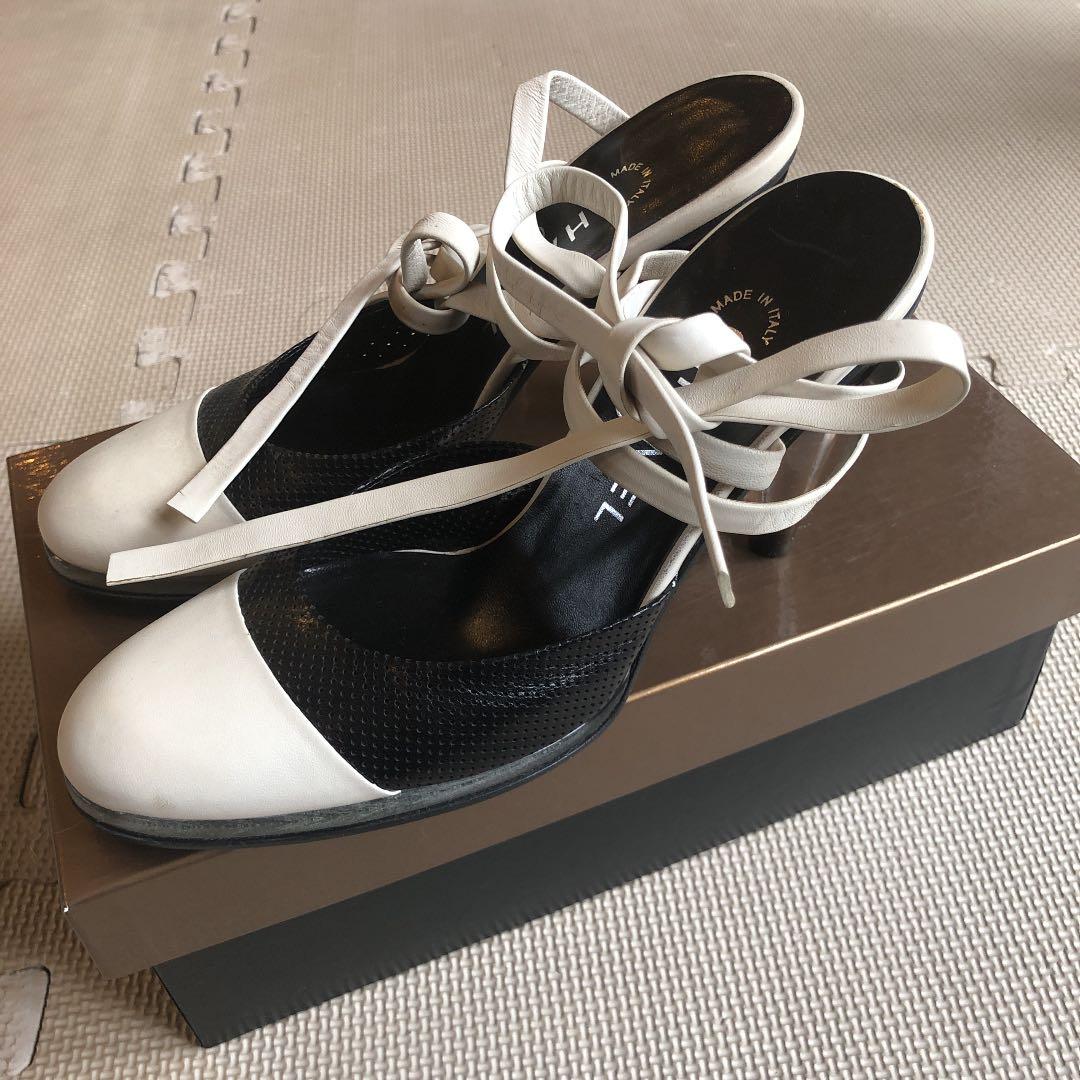 シャネル　ミュール　パンプス　レースアップ　ストラップ　ハイヒール