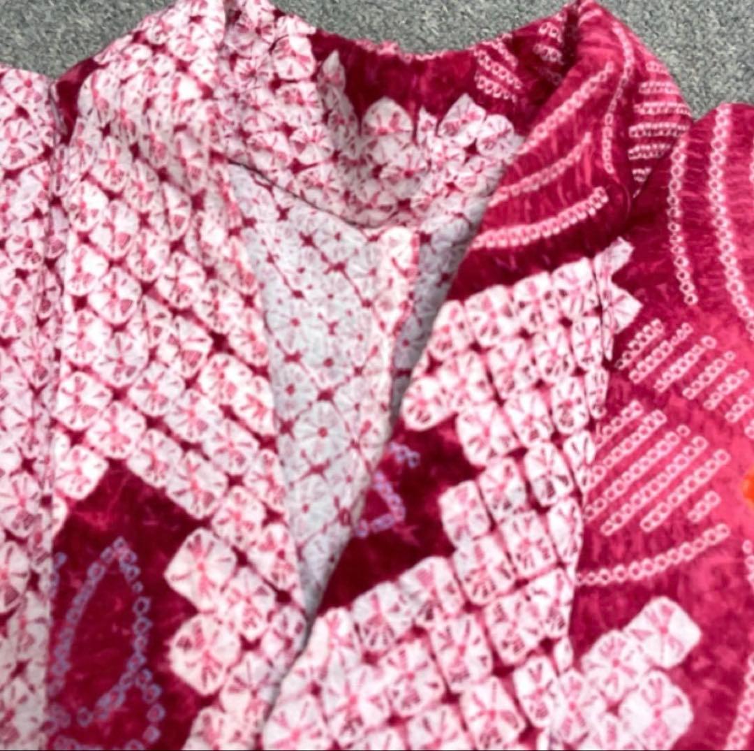 美品 有松鳴海絞り浴衣 ピンク系　蜘蛛絞り　綿