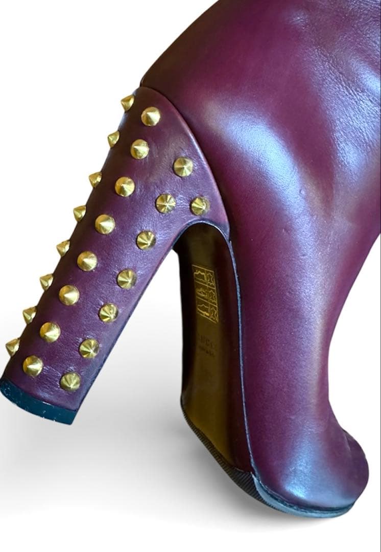 美品‼︎ GUCCI レザーロングブーツ スタッズ ヒール バーガンディ