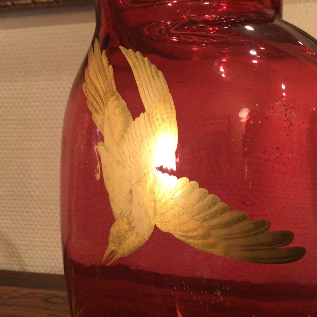 オールドバカラ　「獲物を狙う鳥　花器」　1890年頃　アンティーク美品