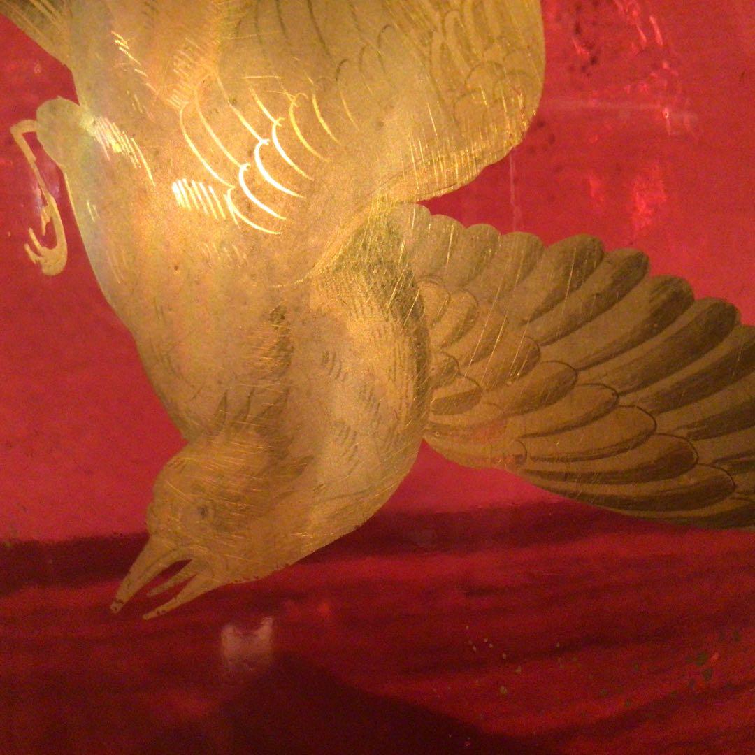 オールドバカラ　「獲物を狙う鳥　花器」　1890年頃　アンティーク美品