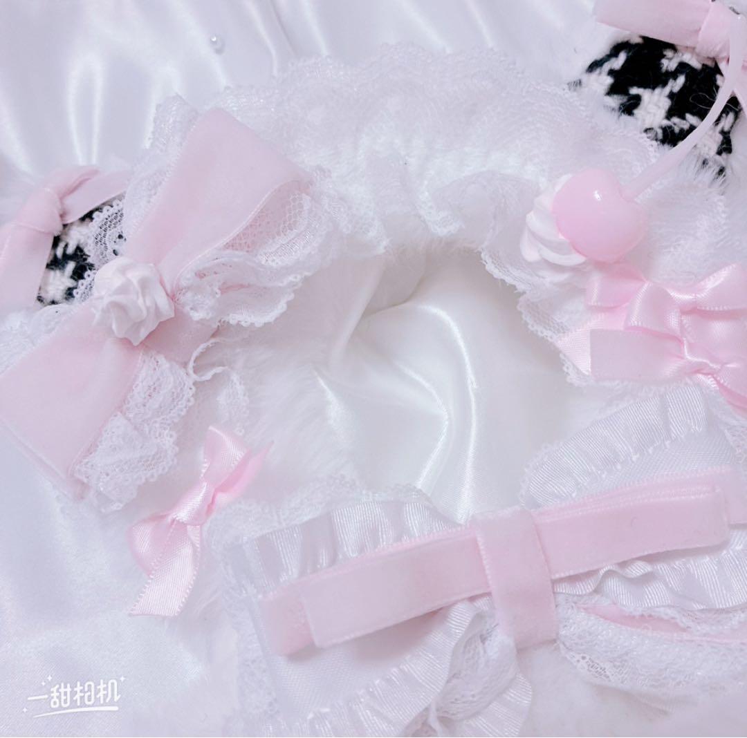 【甘ロリホイップ♡千鳥柄×ぴんくねこ】16cm おすわりぬい服 バッグチャーム