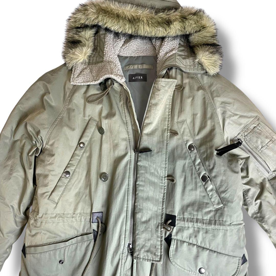 アイバー AIVER ファー付き モッズコート L カーキ オーバーサイズ