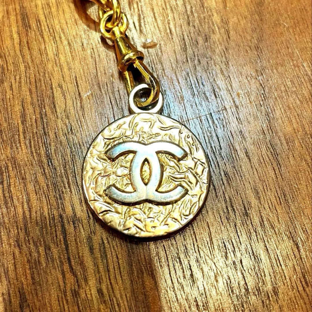 美品 CHANEL シャネル ビンテージ チェーンベルト レザー ゴールド×黒