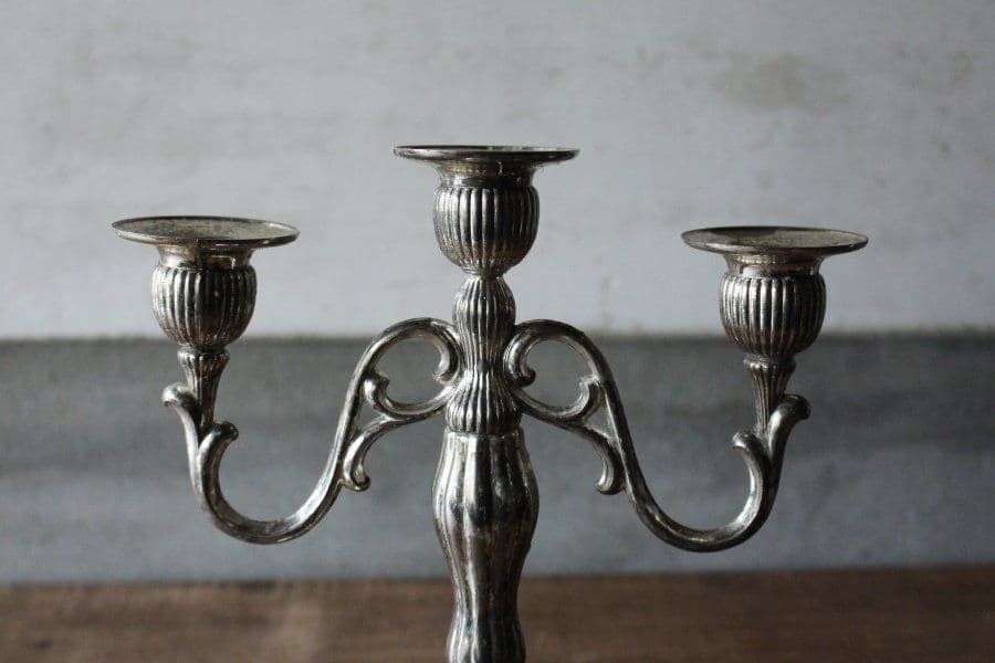 【３連キャンドルスタンド】蝋燭 ホルダー 古道具 蚤の市 ブロカント