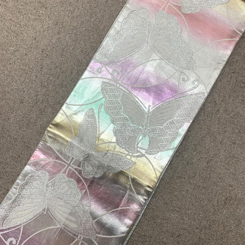 601ag27□七五三 七歳 セミアンティーク 女児 着物&袋帯 扇に花□良好